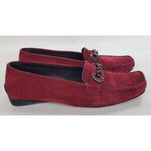 Stuart Weitzman Womens Murphy Moc Scarlet Suede‎ Leather Loafers BW06027 7.5 M